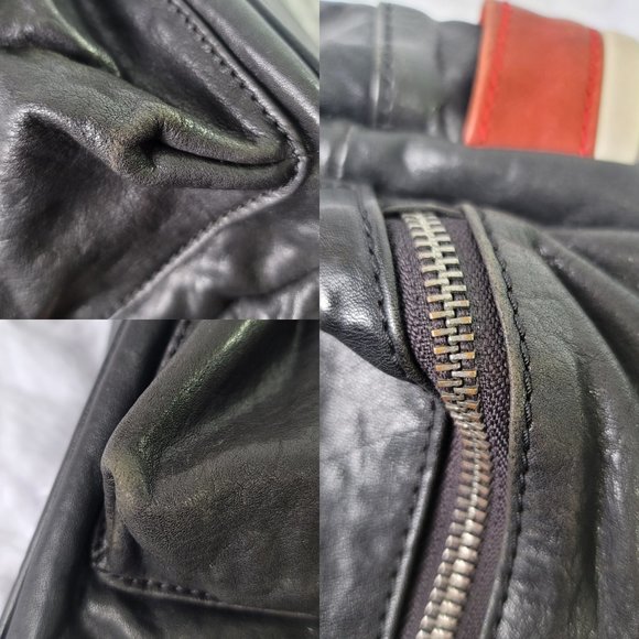 ARMANI JEANS Black Leather Backpack With Red White Stripe on The Side Pocket - Picture 14 of 15